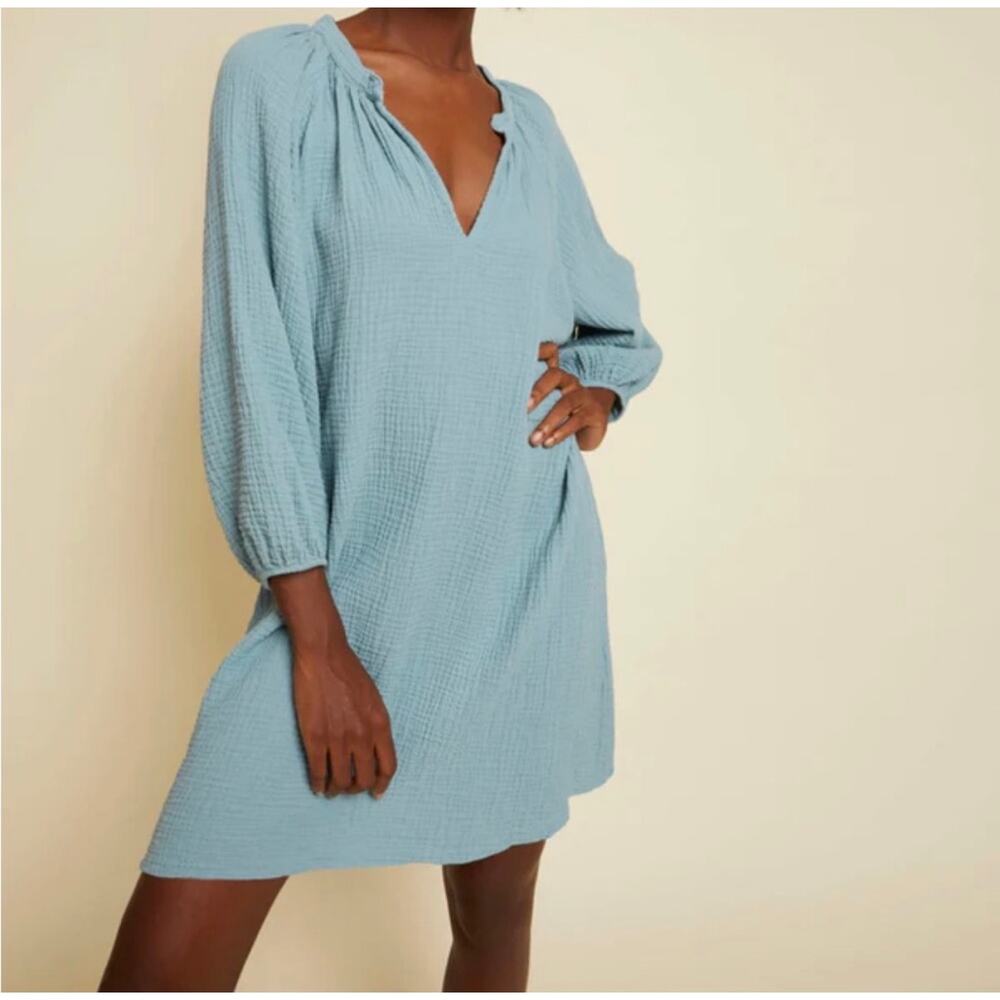 Nation LTD Nala Peasant Mini Dress Dusty Blue Long Sleeve Cotton Size Small